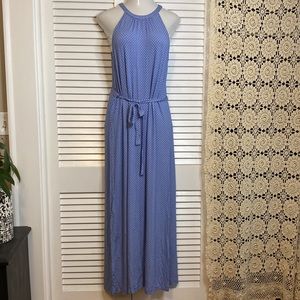ON high neck tank long belted maxi dress royal blue white racer back key hole